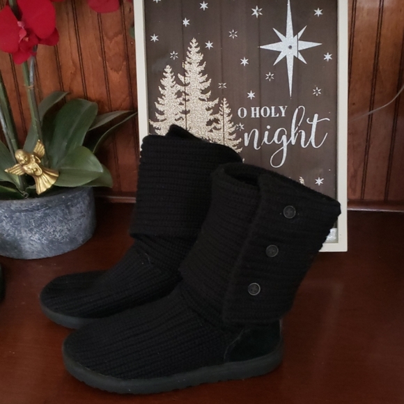 Ugg Cardy Black Wool Womens Tall Fold Over Boots - Picture 3 of 6